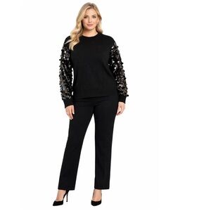 NWT Vince Camuto Women’s Sweater Black size XL Sequined Sleeves Super Soft Top